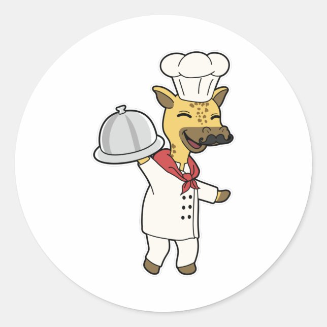 Giraffe as Chef with Cooking apron & Platter Classic Round Sticker (Front)