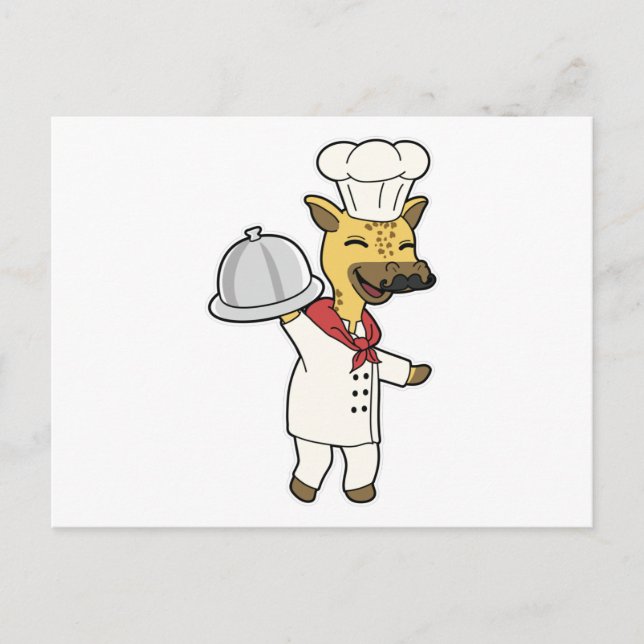 Giraffe as Chef with Cooking apron & Platter Postcard (Front)