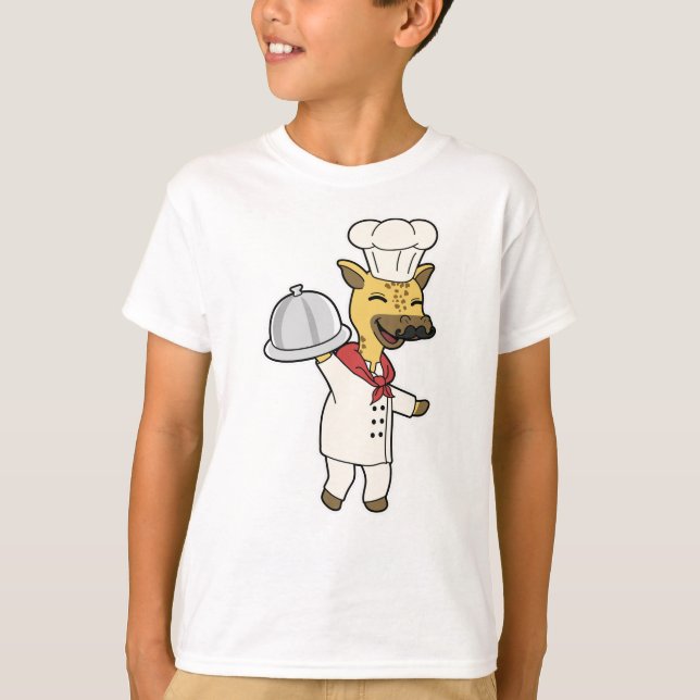 Giraffe as Chef with Cooking apron & Platter T-Shirt (Front)