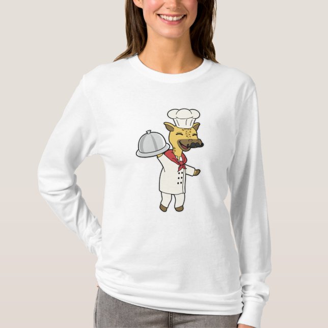 Giraffe as Chef with Cooking apron & Platter T-Shirt (Front)