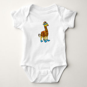 Giraffe as Diver with Swimming goggles & Flippers Baby Bodysuit