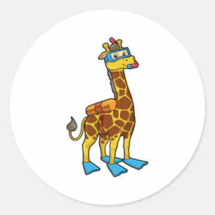Giraffe as Diver with Swimming goggles & Flippers Classic Round Sticker