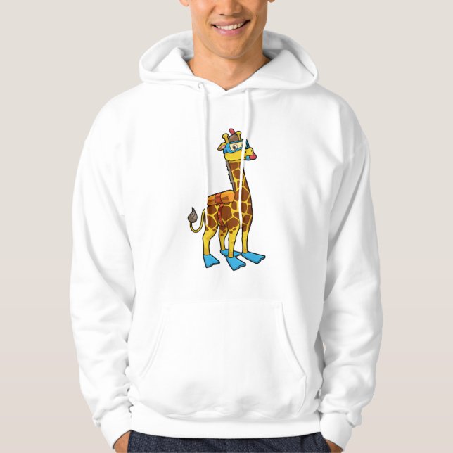 Giraffe as Diver with Swimming goggles & Flippers Hoodie (Front)