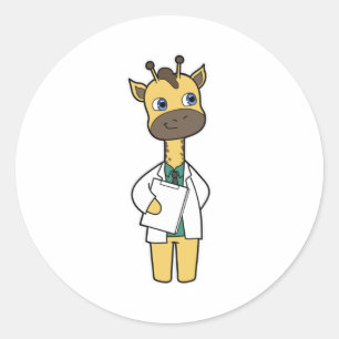 Giraffe as Doctor with Notepad Classic Round Sticker