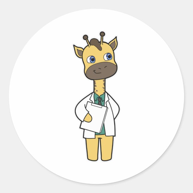 Giraffe as Doctor with Notepad Classic Round Sticker (Front)