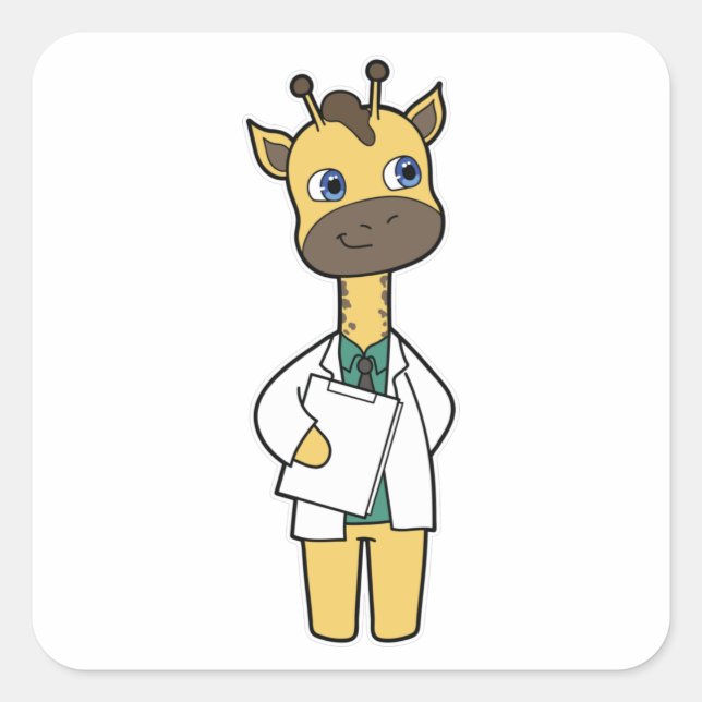 Giraffe as Doctor with Notepad Square Sticker (Front)