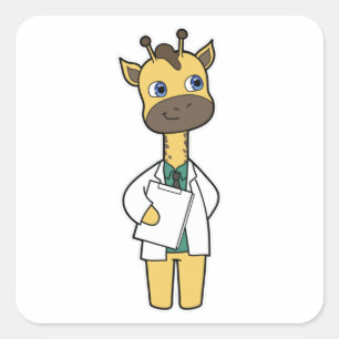 Giraffe as Doctor with Notepad Square Sticker