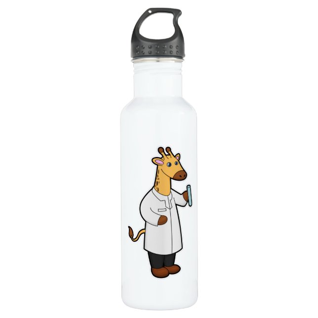 Giraffe as Doctor with Test tube 710 Ml Water Bottle (Front)