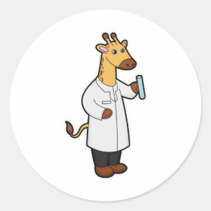Giraffe as Doctor with Test tube Classic Round Sticker