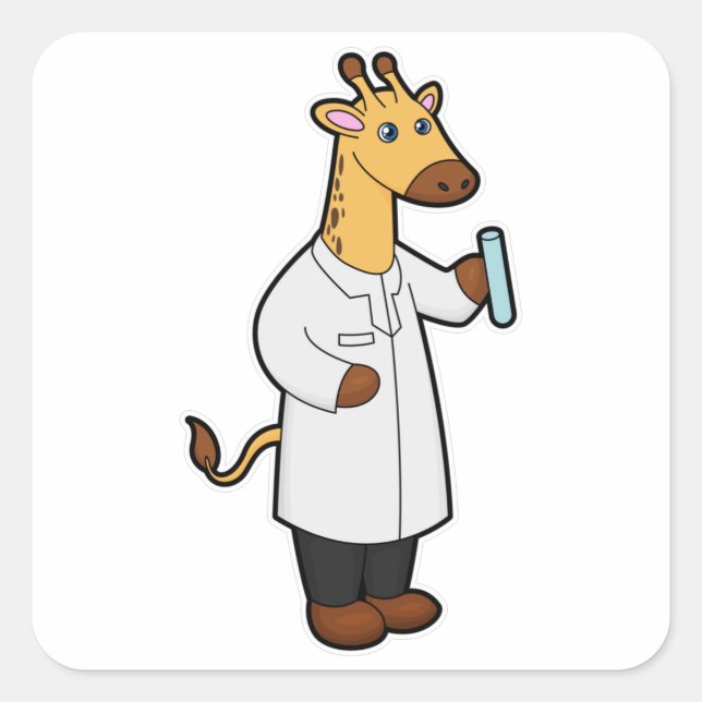 Giraffe as Doctor with Test tube Square Sticker (Front)