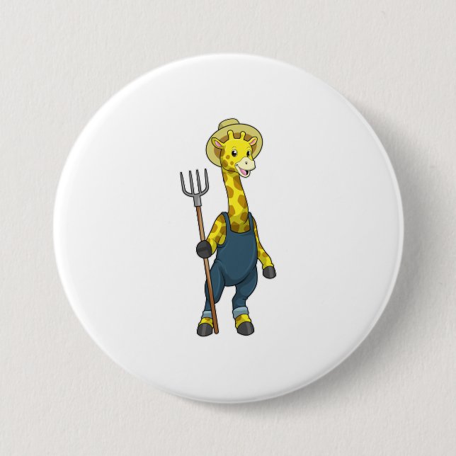 Giraffe as Farmer with Pitchfork 7.5 Cm Round Badge (Front)