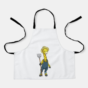 Giraffe as Farmer with Pitchfork Apron