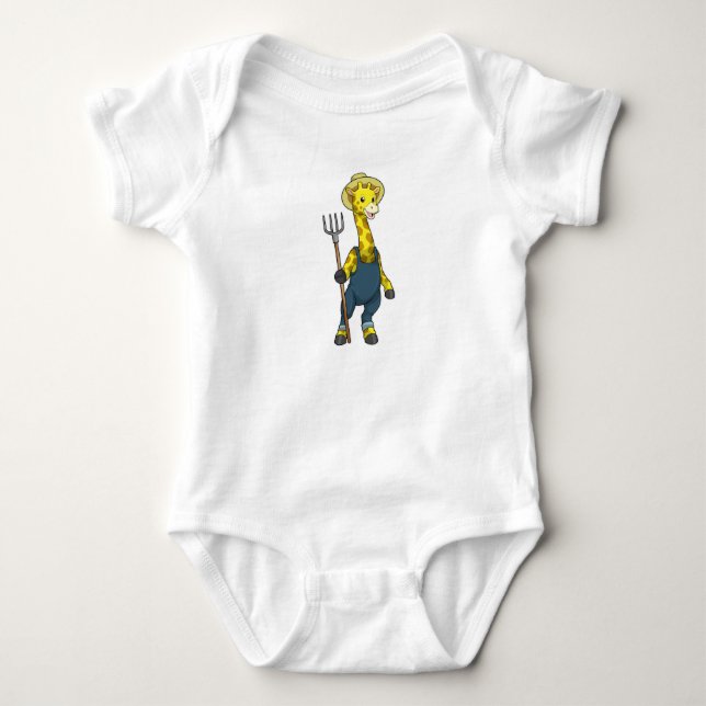 Giraffe as Farmer with Pitchfork Baby Bodysuit (Front)