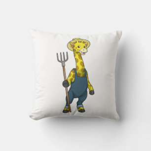 Giraffe as Farmer with Pitchfork Cushion