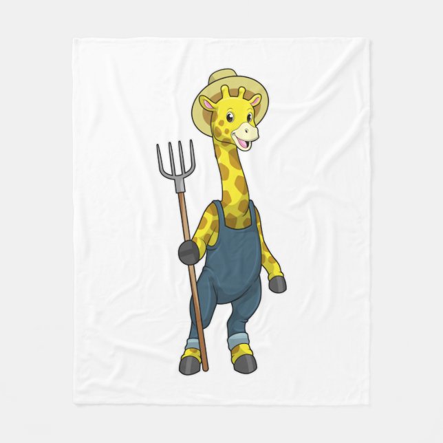Giraffe as Farmer with Pitchfork Fleece Blanket (Front)