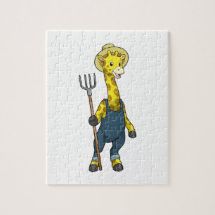 Giraffe as Farmer with Pitchfork Jigsaw Puzzle