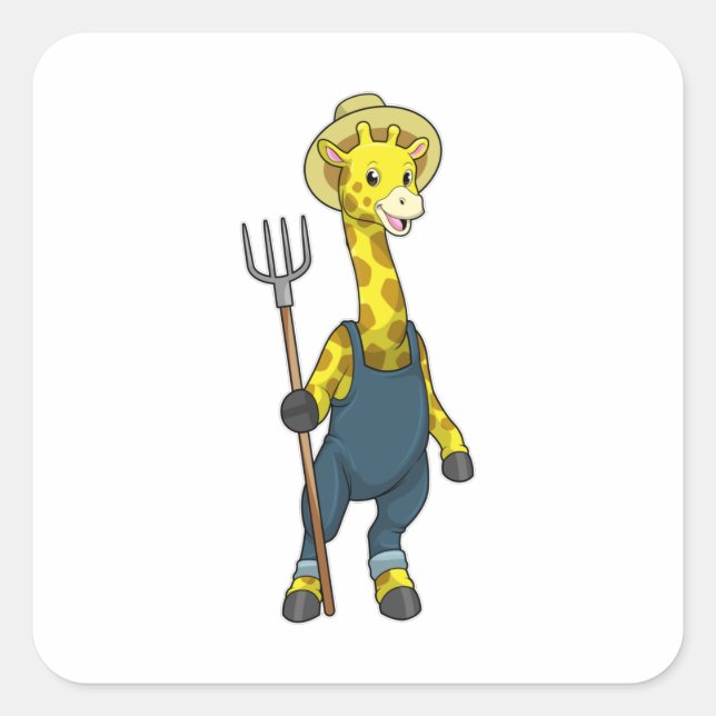 Giraffe as Farmer with Pitchfork Square Sticker (Front)