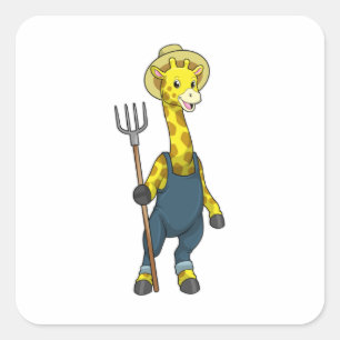 Giraffe as Farmer with Pitchfork Square Sticker