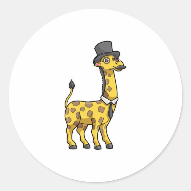 Giraffe as Gentleman with Hat, Tie and Moustache Classic Round Sticker (Front)