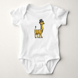 Giraffe as Gentleman with Hat, Tie and Mustache Baby Bodysuit