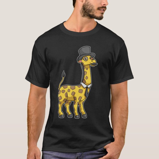 Giraffe as Gentleman with Hat, Tie and Mustache T-Shirt (Front)