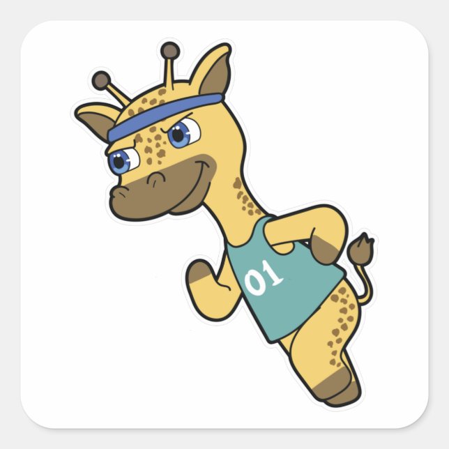 Giraffe as Jogger at Running with Headband Square Sticker (Front)