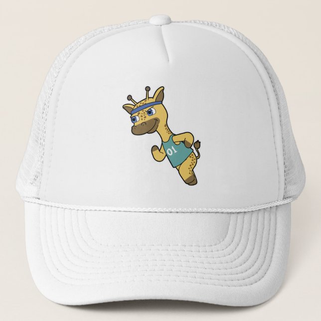 Giraffe as Jogger at Running with Headband Trucker Hat (Front)