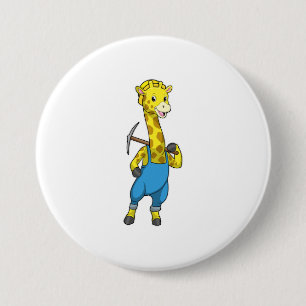 Giraffe as Miner with Pickaxe 7.5 Cm Round Badge