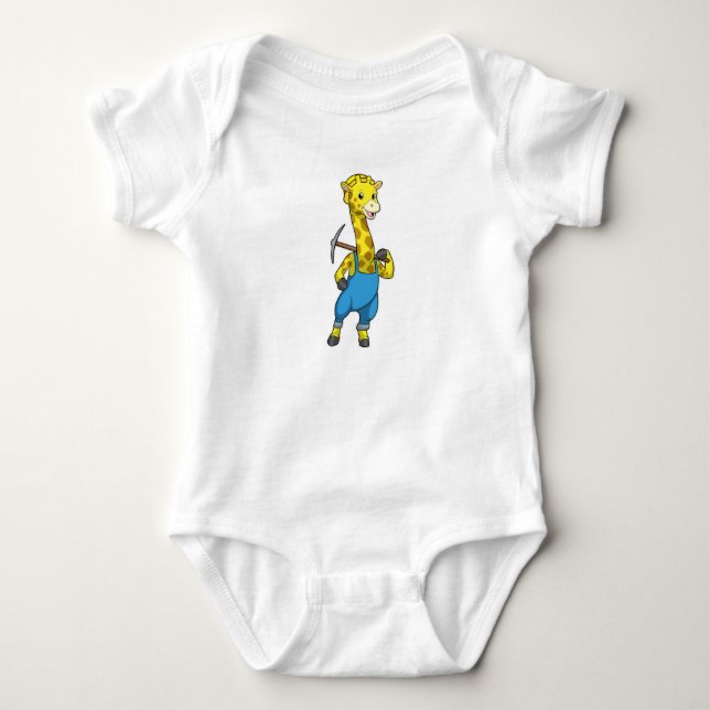 Giraffe as Miner with Pickaxe Baby Bodysuit (Front)