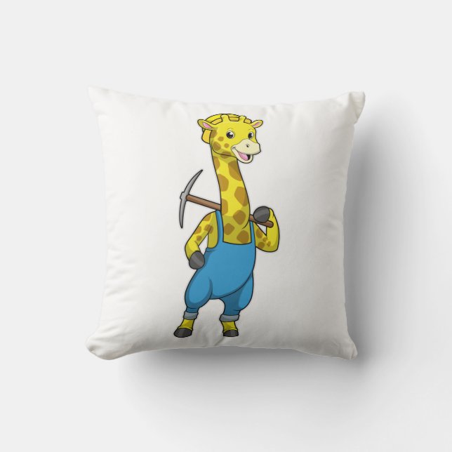 Giraffe as Miner with Pickaxe Cushion (Front)