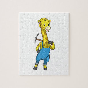 Giraffe as Miner with Pickaxe Jigsaw Puzzle