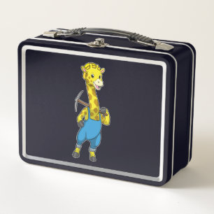 Giraffe as Miner with Pickaxe Metal Lunch Box