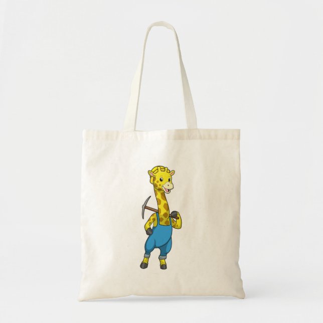 Giraffe as Miner with Pickaxe Tote Bag (Front)