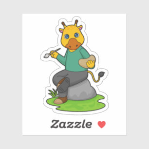 Giraffe as Painter with Paint brush