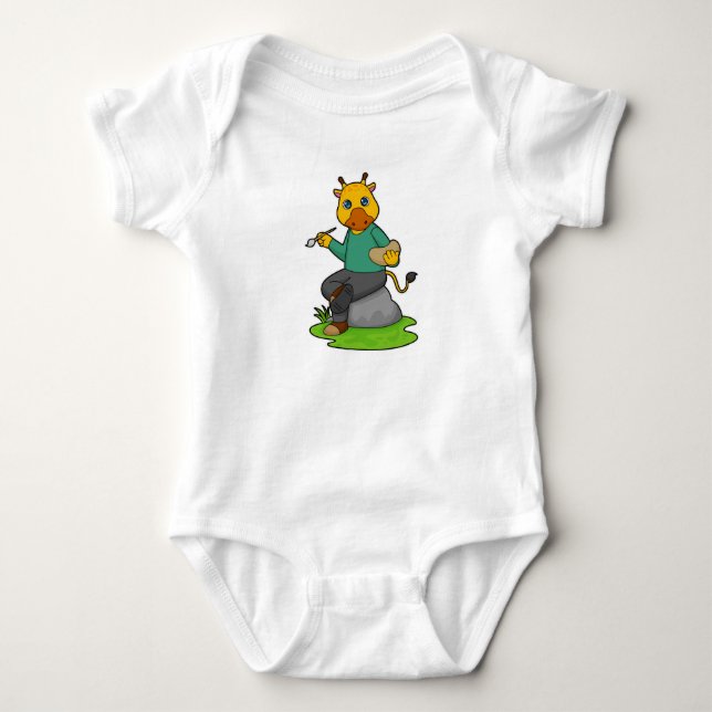 Giraffe as Painter with Paint brush Baby Bodysuit (Front)