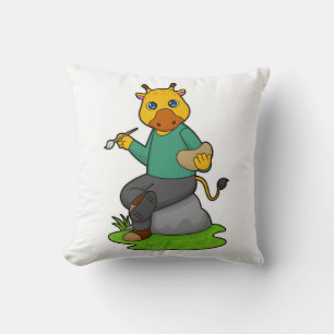 Giraffe as Painter with Paint brush Cushion