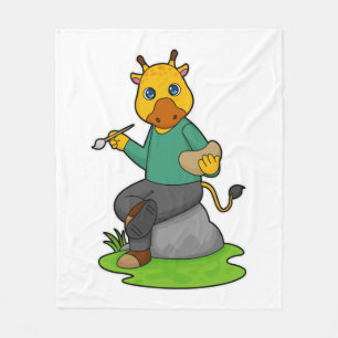 Giraffe as Painter with Paint brush Fleece Blanket