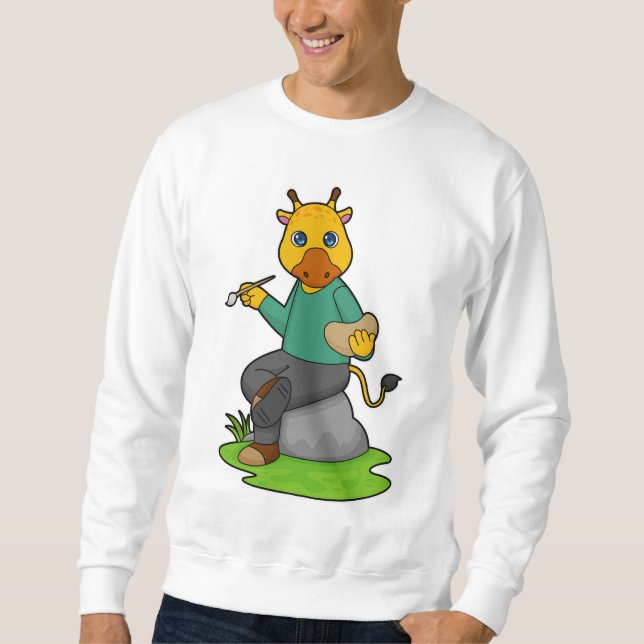 Giraffe as Painter with Paint brush Sweatshirt (Front)