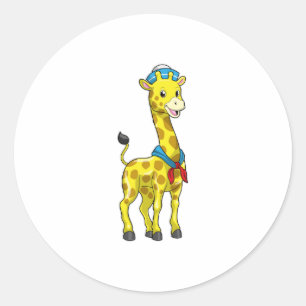 Giraffe as Sailor with Sailor hat Classic Round Sticker