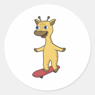 Giraffe as Skater with Skateboard Classic Round Sticker