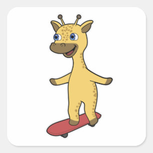 Giraffe as Skater with Skateboard Square Sticker