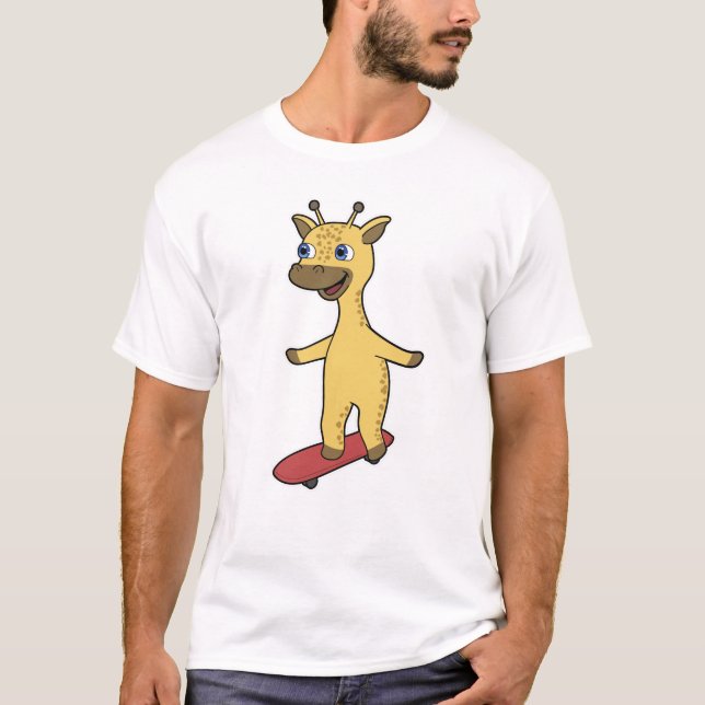 Giraffe as Skater with Skateboard T-Shirt (Front)