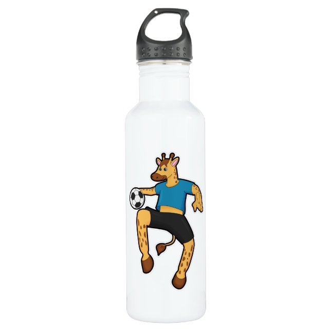 Giraffe as Soccer player with Soccer ball 710 Ml Water Bottle (Front)