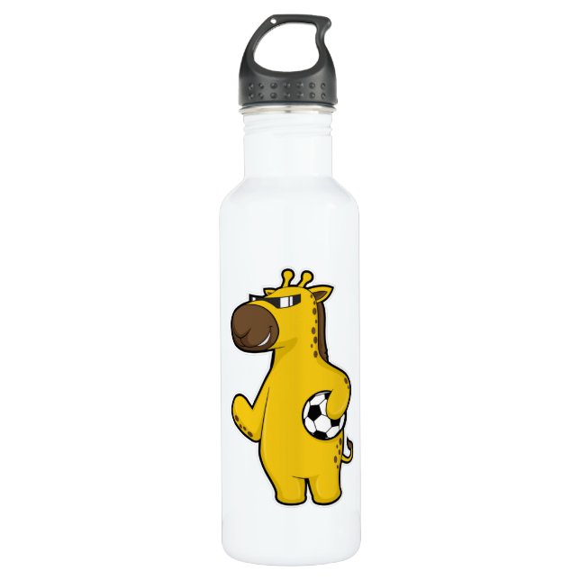 Giraffe as Soccer player with Soccer ball 710 Ml Water Bottle (Front)
