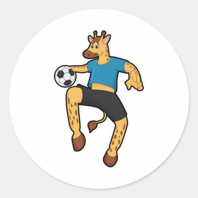 Giraffe as Soccer player with Soccer ball Classic Round Sticker (Front)