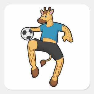 Giraffe as Soccer player with Soccer ball Square Sticker