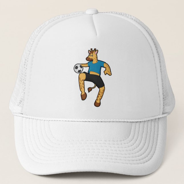 Giraffe as Soccer player with Soccer ball Trucker Hat (Front)
