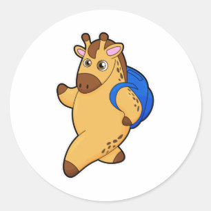 Giraffe as Student with Backpack Classic Round Sticker