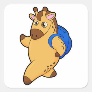 Giraffe as Student with Backpack Square Sticker