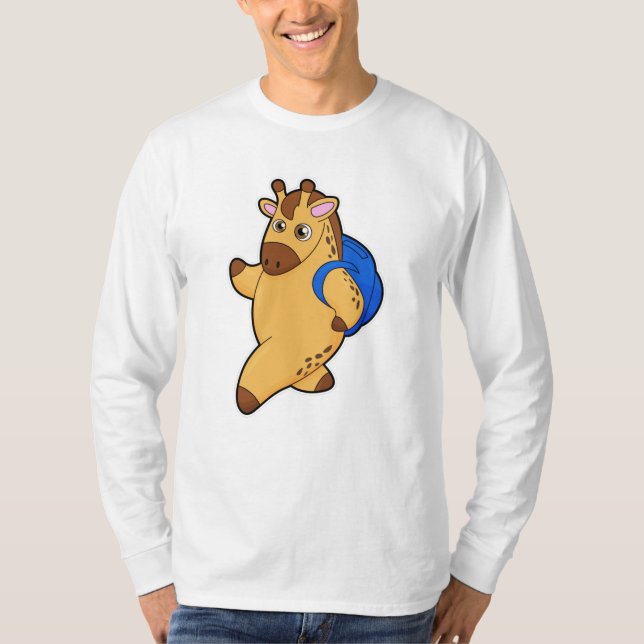 Giraffe as Student with Backpack T-Shirt (Front)